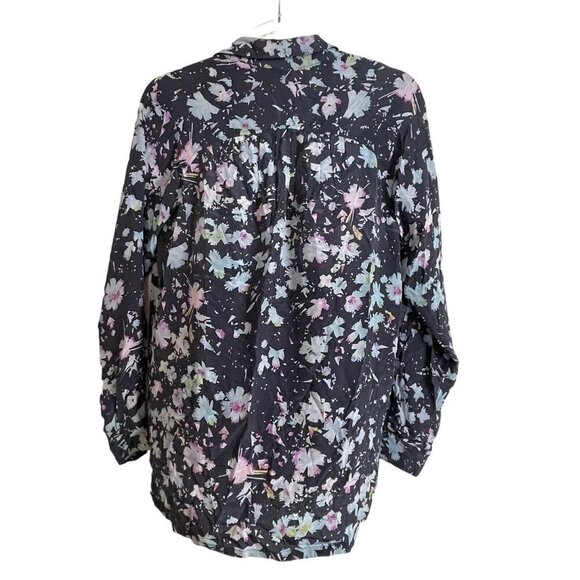 Rebecca Taylor Gray Pastel Floral Silk Blouse 1/2 Snap Popover Size 6 - Picture 3 of 5
